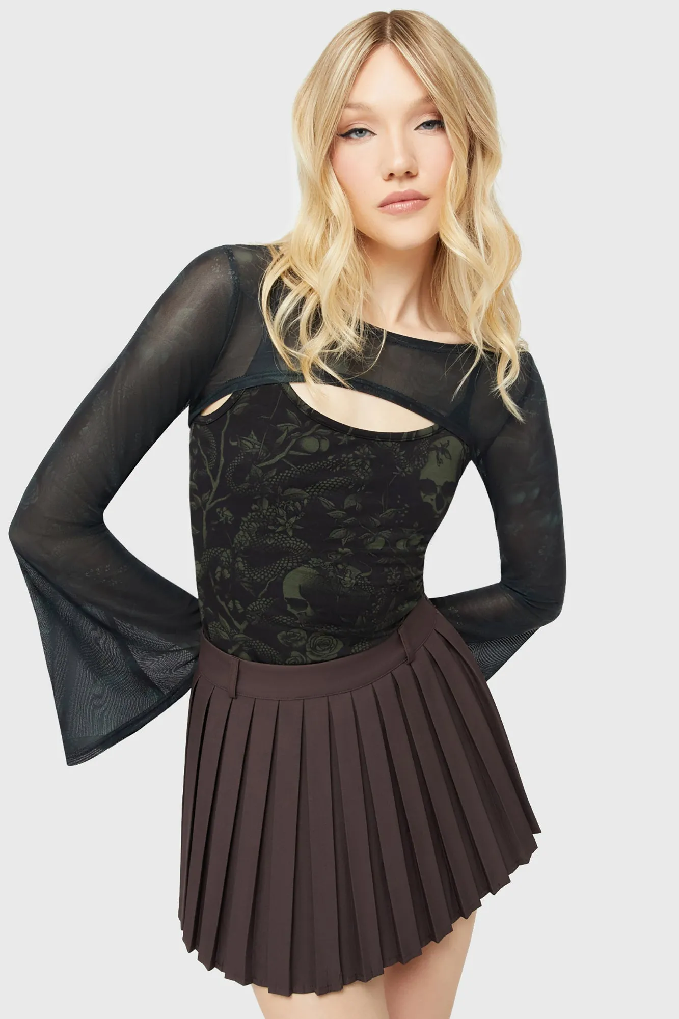 Nightshade's Curse Mini Skirt [BROWN] Adjustable Hem Foldable Packability