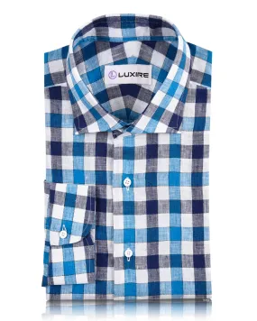 White Blue Navy Gingham Linen Shirt Classic Fit Lakeside Relaxation