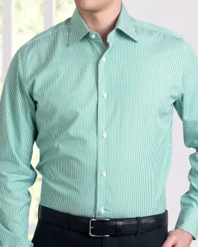 White Green Dress Stripes Shirt Fitted Shape Yoke Design