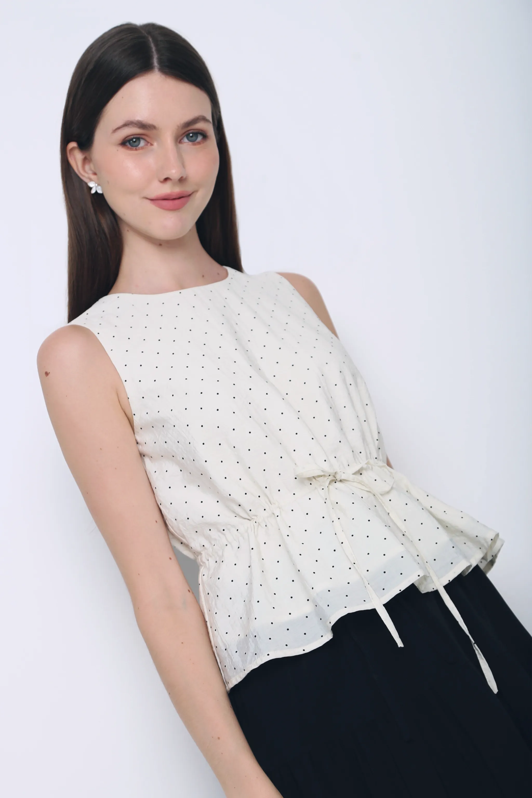Willow Polka Dot Sleeveless Top Cream FadeResistant Treatment