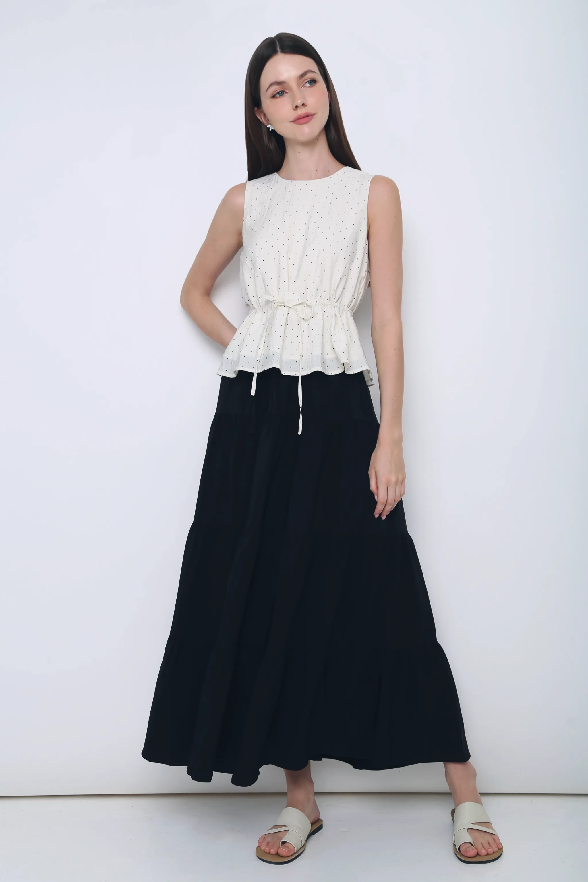Sustainable Fabric Blend Willow Polka Dot Sleeveless Top Cream