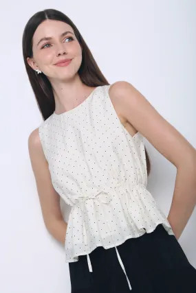 Willow Polka Dot Sleeveless Top Cream Thermal Regulation Fabric Buttery Soft Feel