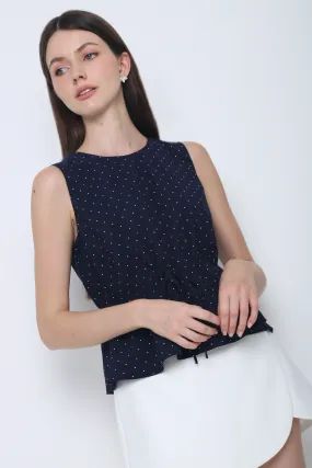 LaserCut Edges FlexibleRibbedTrims Willow Polka Dot Sleeveless Top Navy
