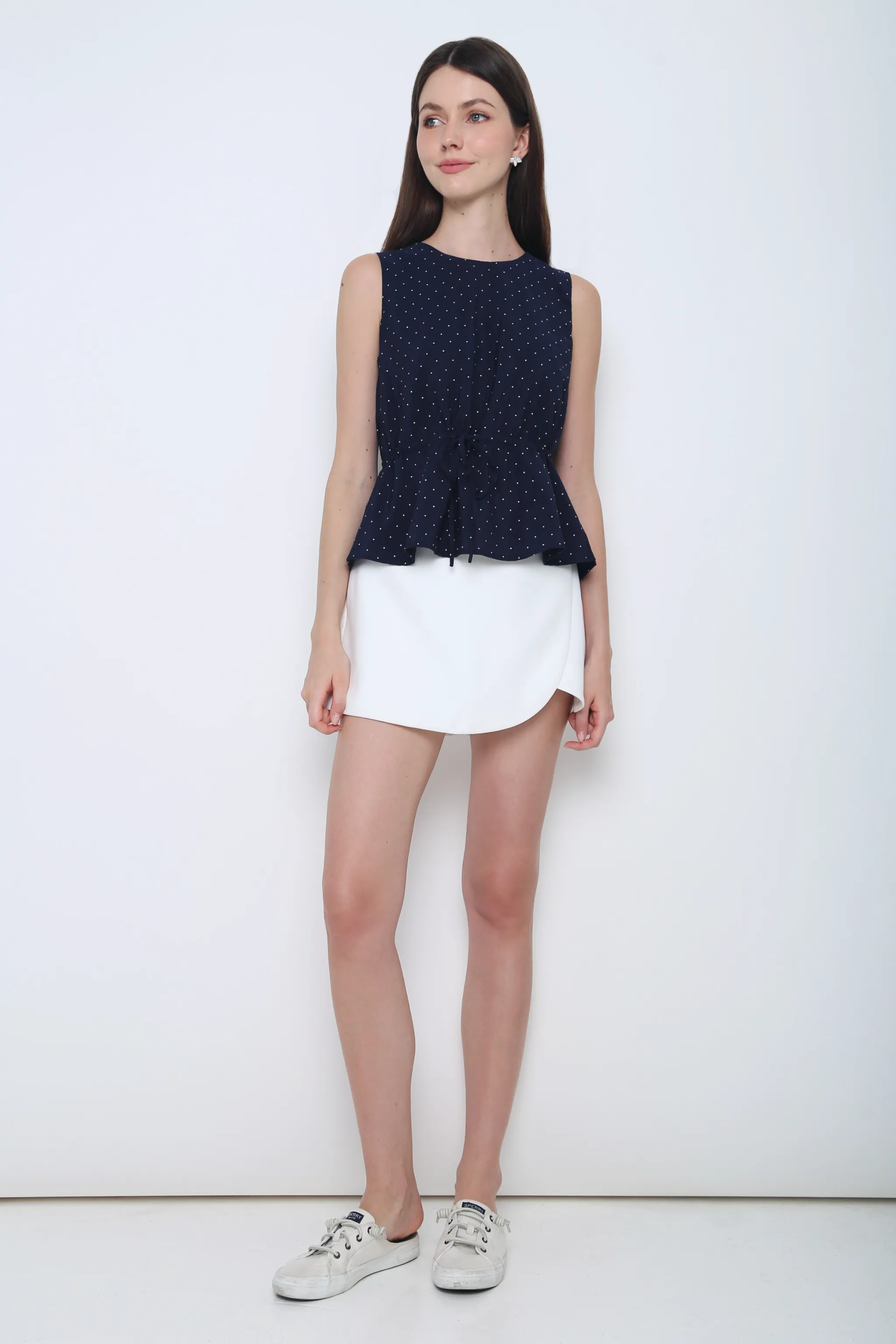 Willow Polka Dot Sleeveless Top Navy Cooling Technology