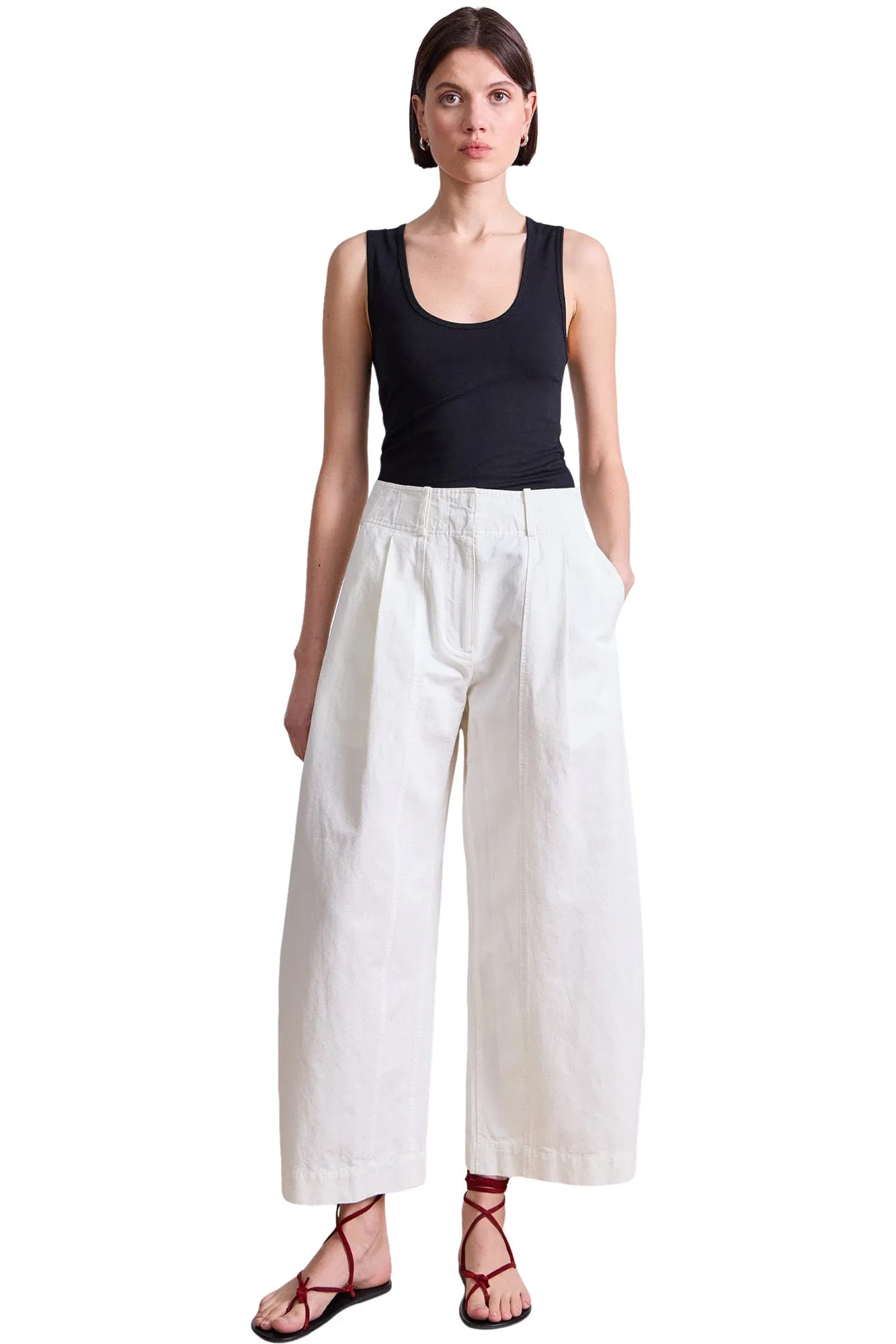 Apiece Apart Cropped Cybil Trouser in Cream Breathable Lining
