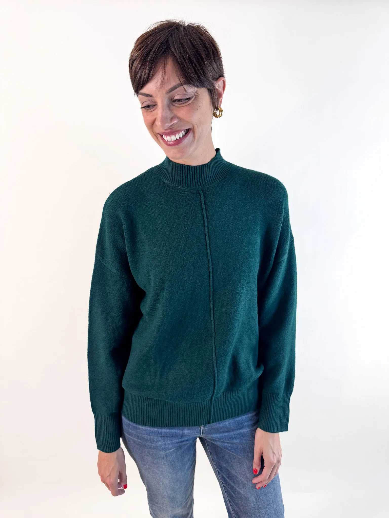 Carmen Mock Neck Sweater - Hunter Green Sleek Performance Adjustable Fit