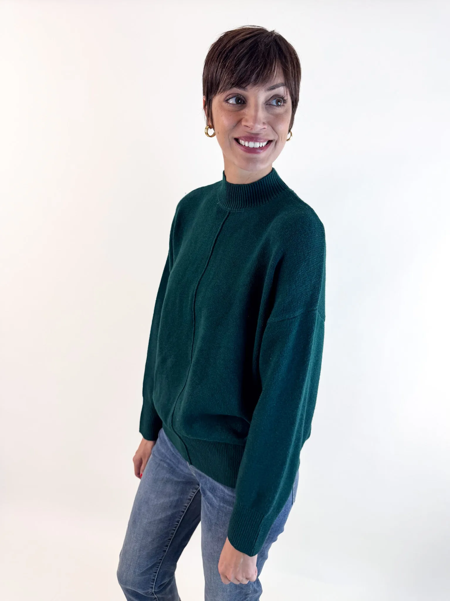 Layered Comfort Street Ready Carmen Mock Neck Sweater - Hunter Green
