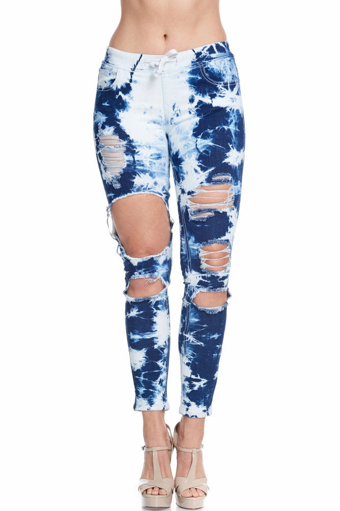 Quick Comfort Slim Stretch Women's Bleached Destroyed Skinny Denim Joggers