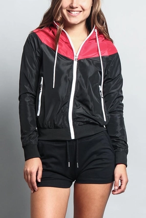 Moisture Wicking Fabric Versatile Daily Layer Women's Color Block Hooded Windbreaker Jacket