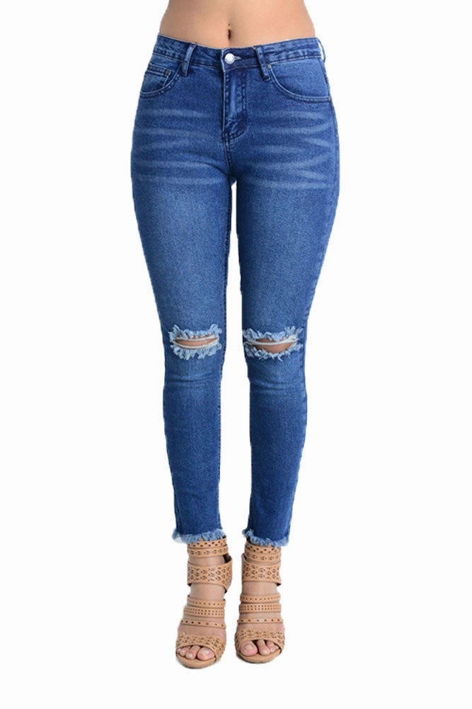 Quick Conversion Hem Women's Cut and Frayed Skinny Fit Jeans
