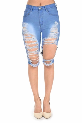 Women's Destroyed Denim Bermuda Shorts Perfect Pair Comfy Wearable
