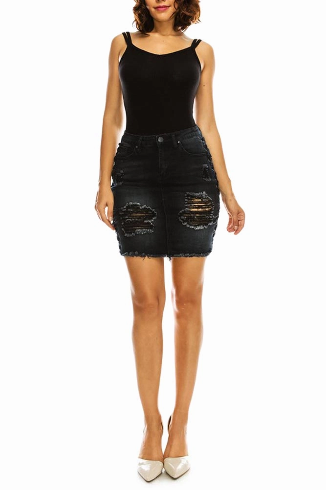 Women's Destroyed Side Lace-Up Denim Skirt No Ride