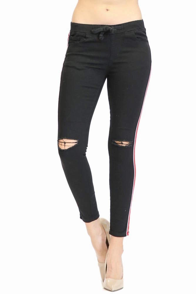 Slim Waist Women's Destroyed Side Striped Band Joggers