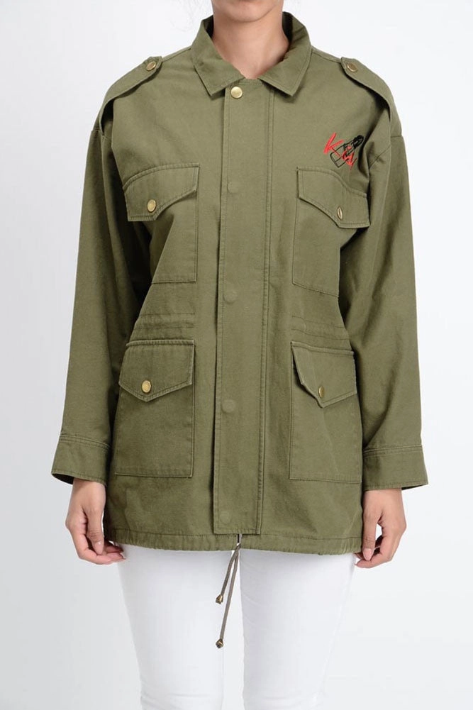 Women's Embroidered Military Jacket Anti Pilling HybridLayerCompatibility