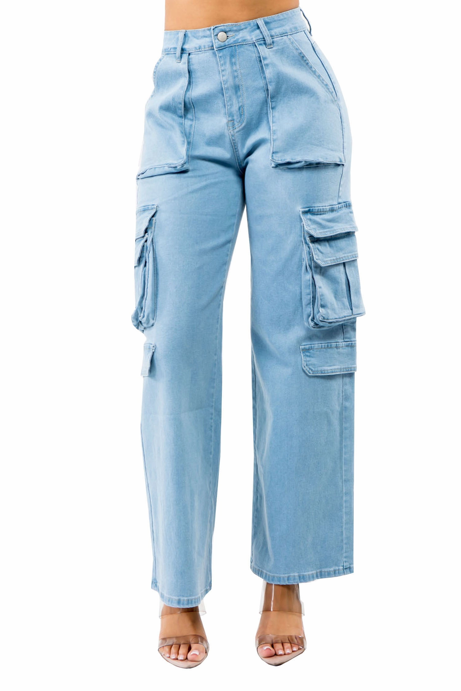 Women's Essential High Rise Wide Fit Cargo Denim Jeans Sport Layer