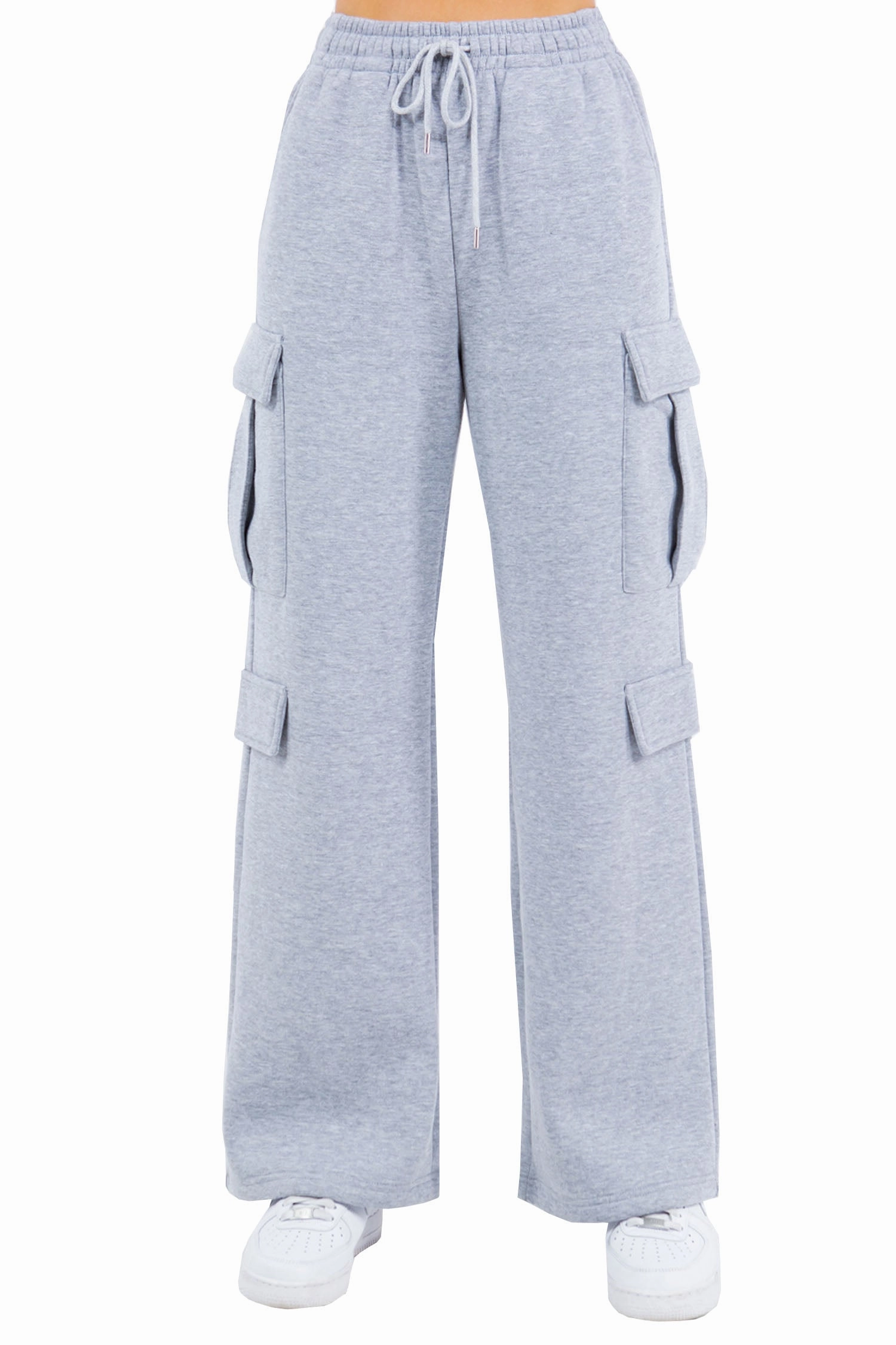 Double Needle Stitching Urban Style Women's Essential High Waist Wide Fit Cargo Sweat Pants