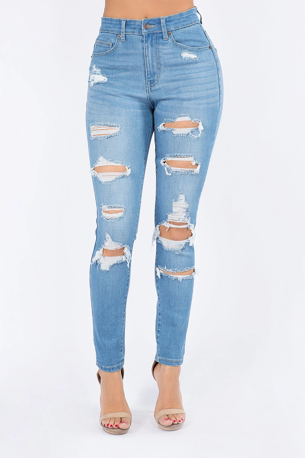 Casual Vibes MultiPocket Women's Essential Unreleased Hem High Waist Distressed Skinny Jeans