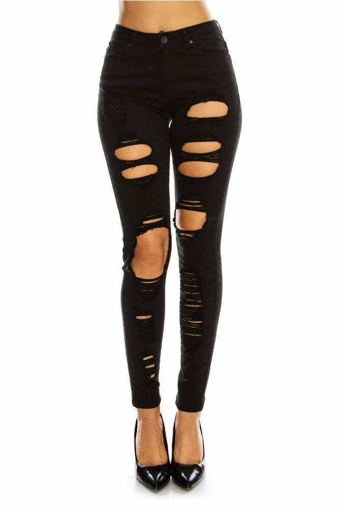 Women's High Rise Destroyed Skinny Jeans Comfortable Stretch Heat Friendly