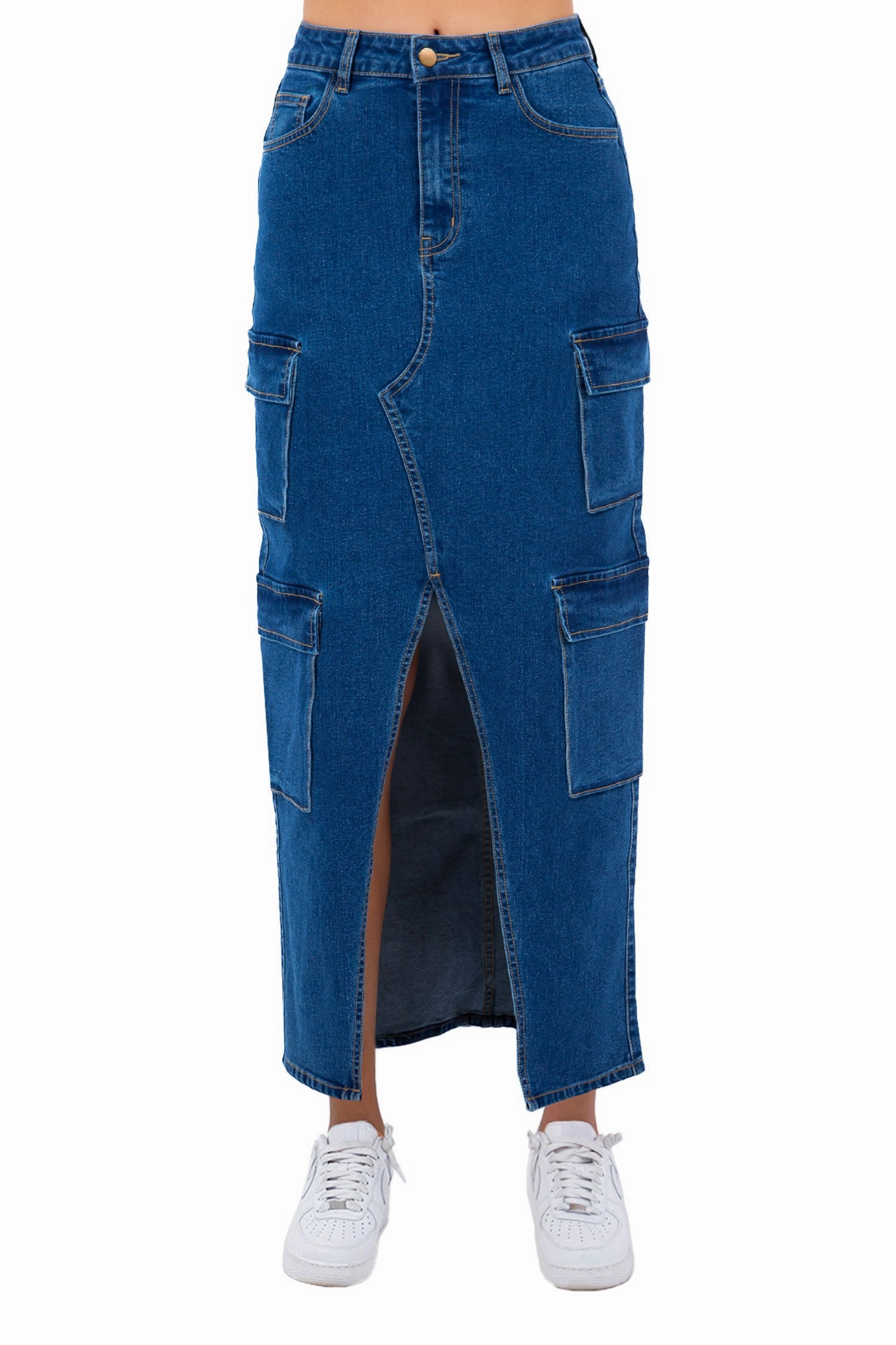 Women's High Waist Denim Cargo Skirt Body Contour