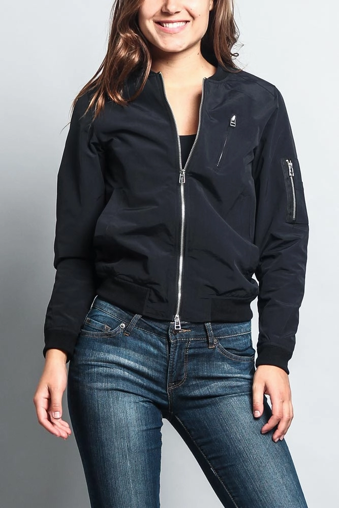 Women's Lightweight Bomber Jacket Waterproof Zipper Closure