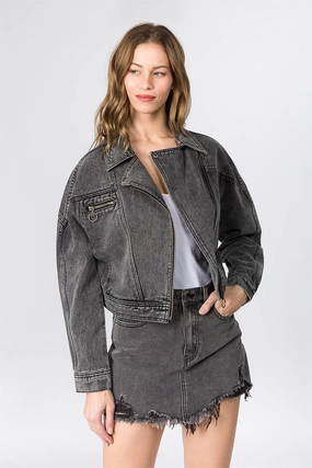 Women's Oversized Moto Biker Denim Jacket Soft touch finish Soft Lined Interior