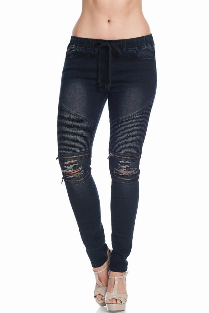 Modular Attachment All Time Use Women's Premium Moto Ripped Skinny Denim Joggers