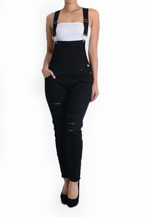 Women's Ripped Skinny Overalls Breathable mesh lining Versatile Comfort