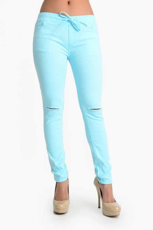 Women's Solid Ripped Skinny Jogger Pants FadeResistant Tailored Silhouette