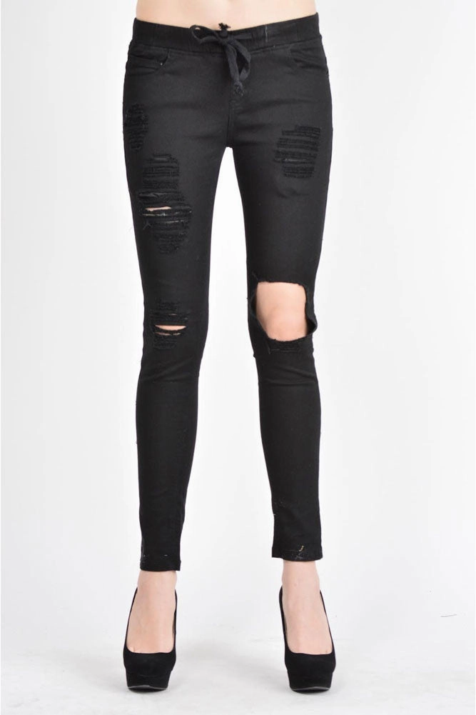 Pull-on style Women's Solid Torn Skinny Jogger Pants