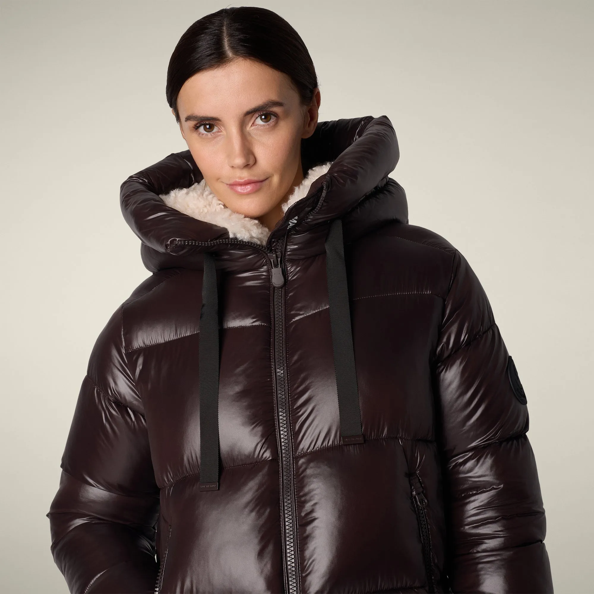 Stretch Cloth Women's Animal free puffer Coat bella in brown black
