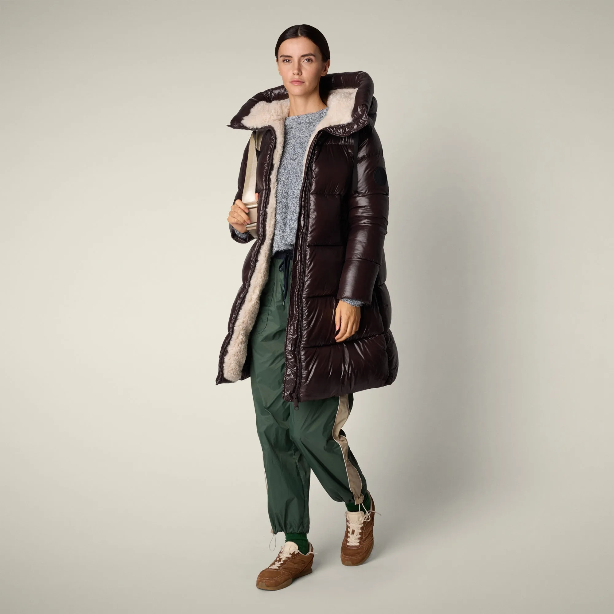 Eco Friendly Production Women's Animal free puffer Coat bella in brown black