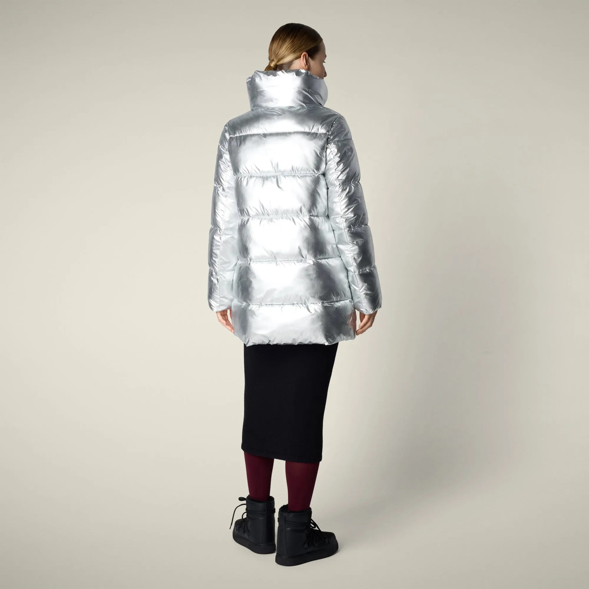 Seamless Welded Construction Women's Animal free puffer Coat Gerda in Silver