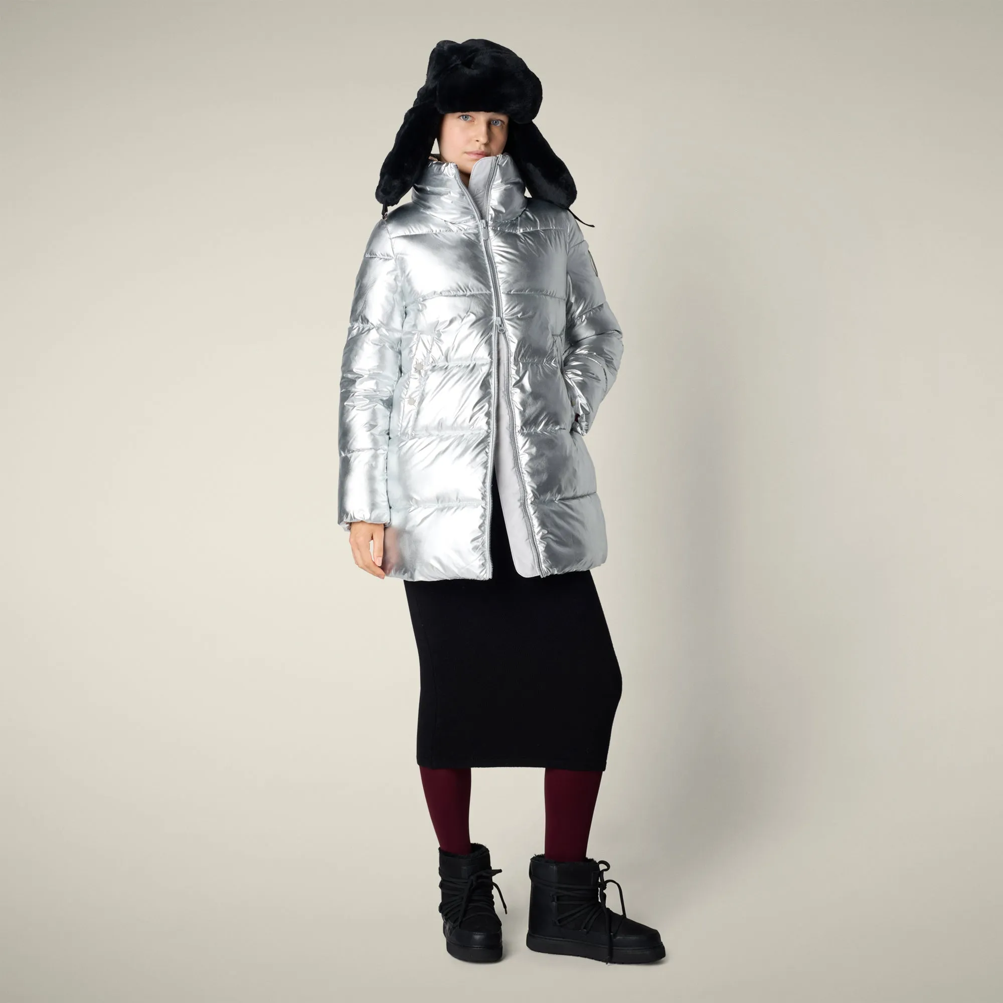 Flexible Comfort Women's Animal free puffer Coat Gerda in Silver