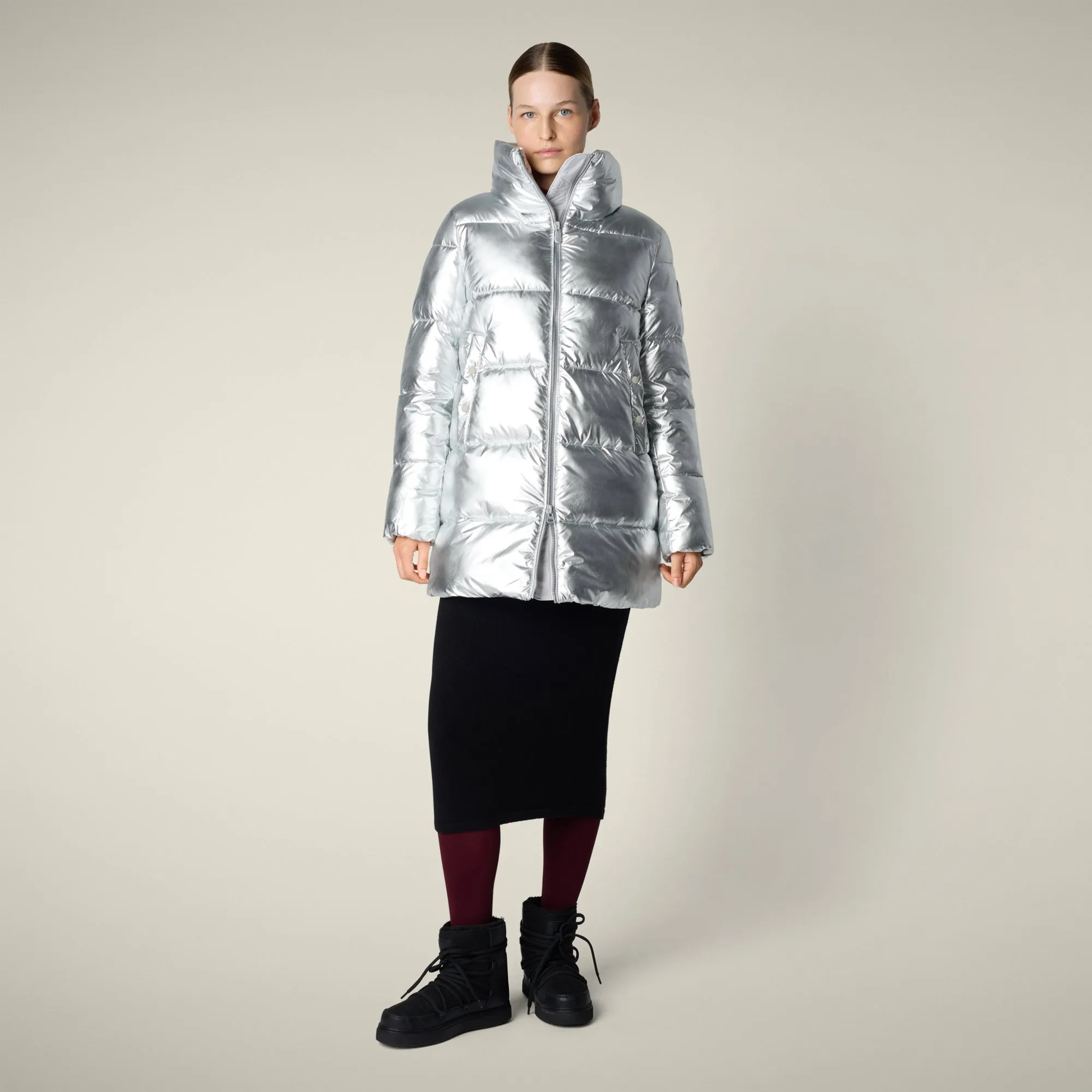 Weekend Chill Style Women's Animal free puffer Coat Gerda in Silver