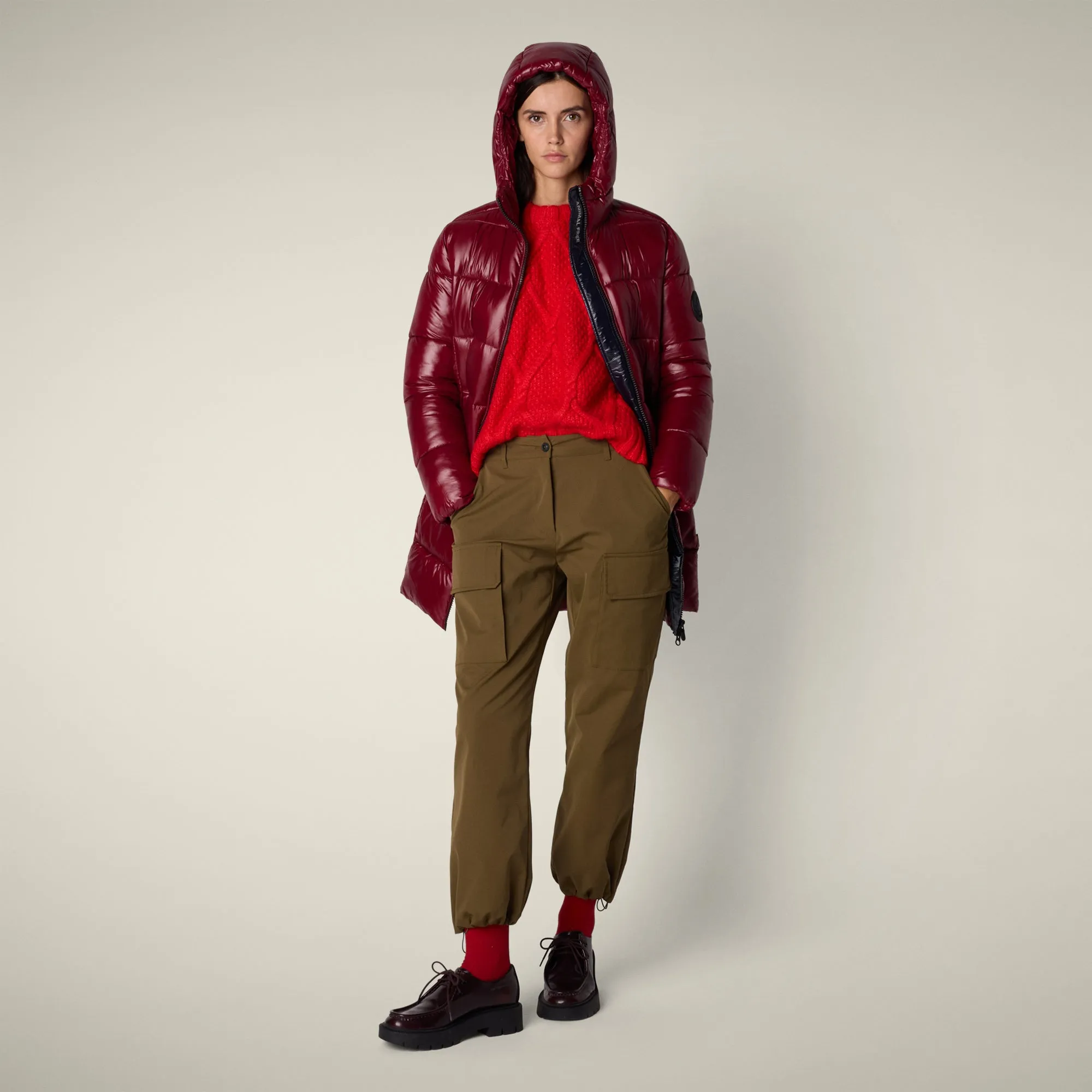 Women's Animal free puffer Coat ines in wine red Holiday Trip Street Comfort