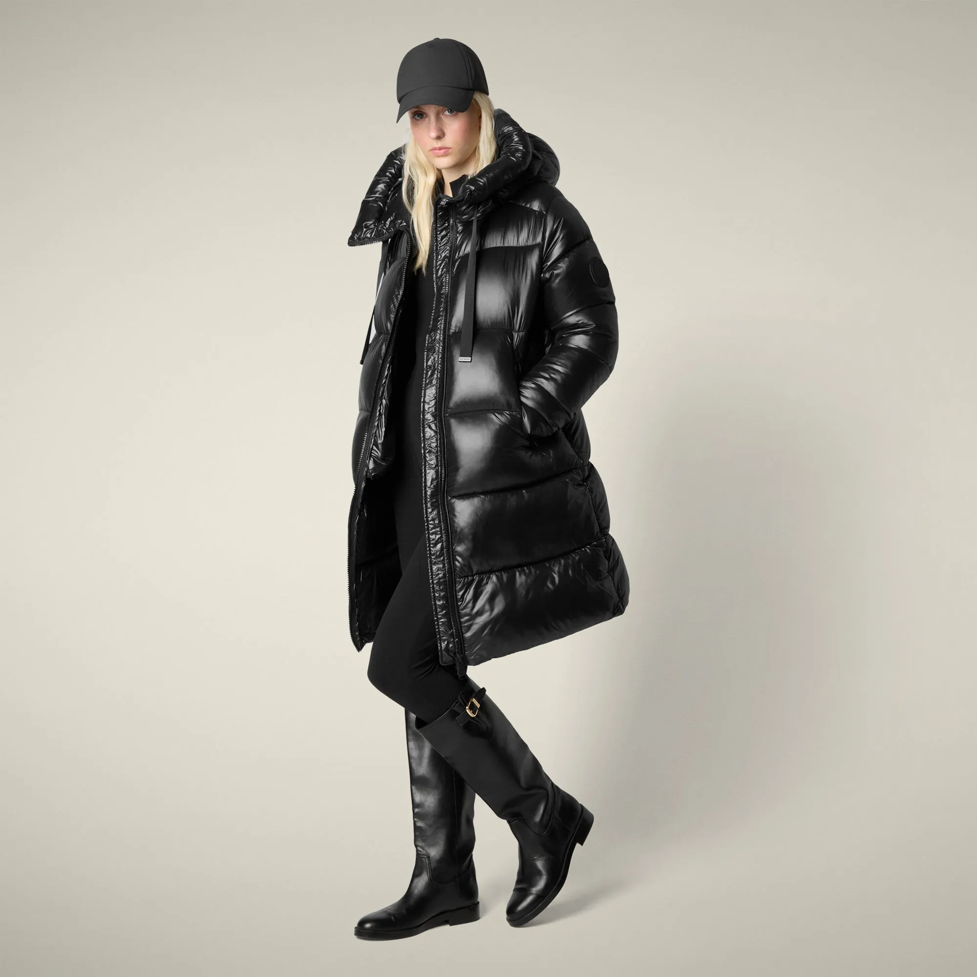 Women's Animal free puffer coat Isabel in black Noise Reduciting Fabric