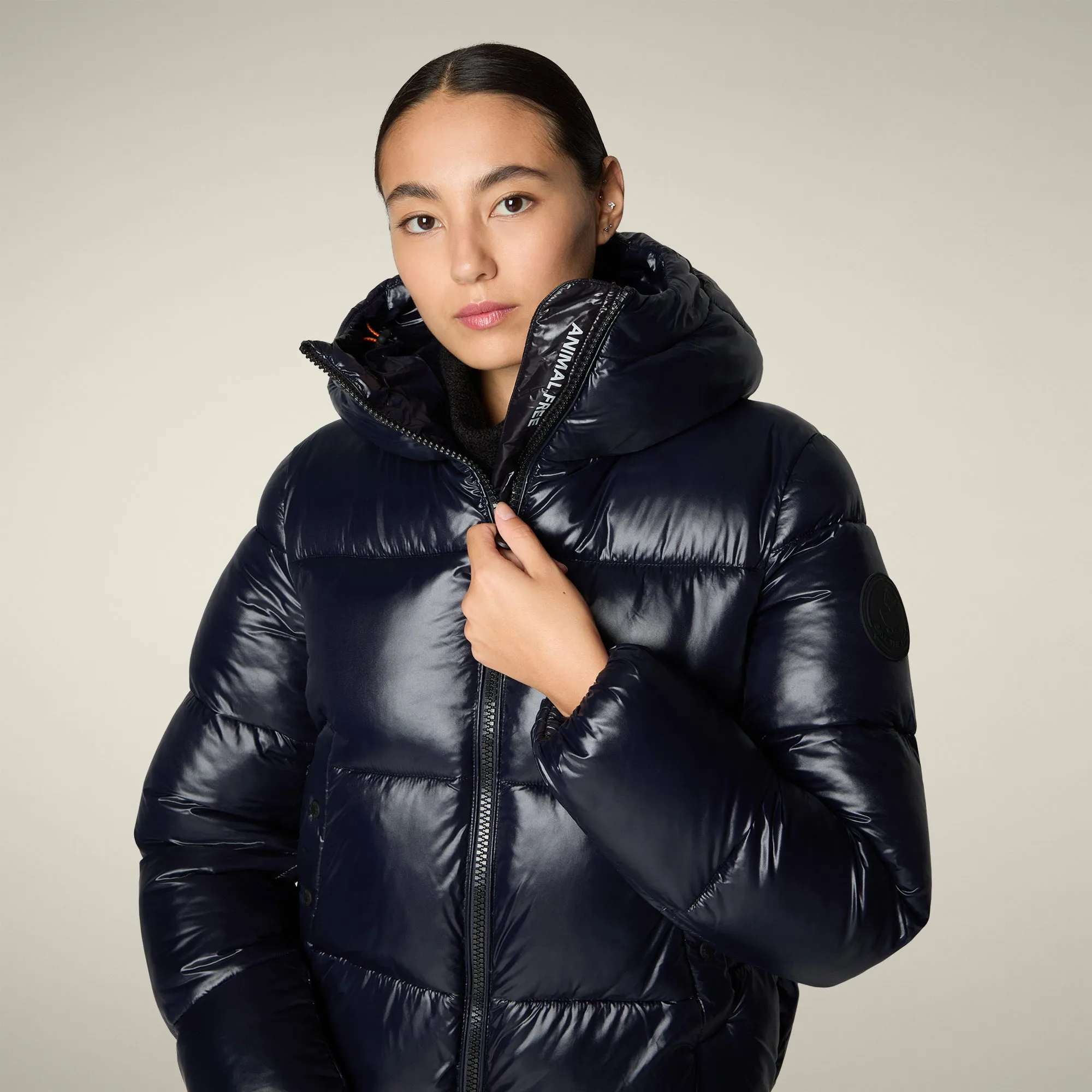Women's Animal free puffer Jacket Biddy in Blue Black Elasticized Edging