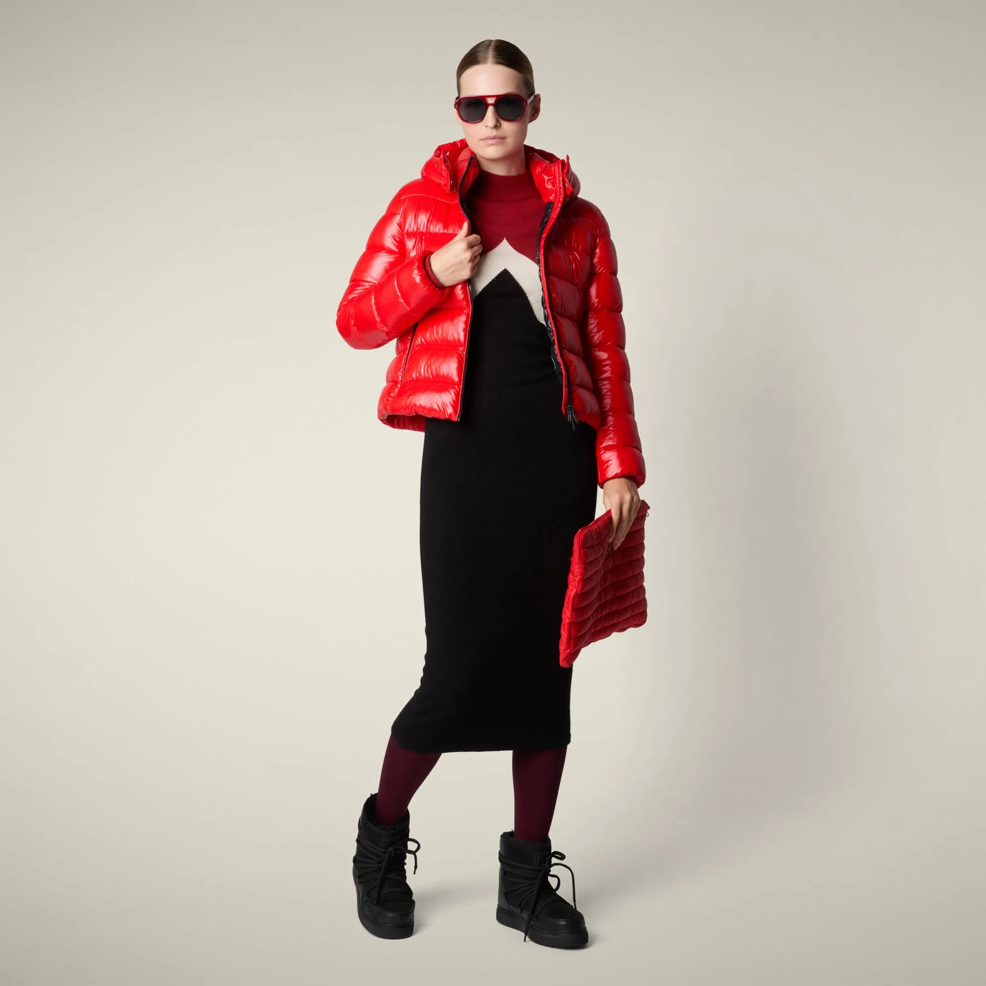 WaterResistant Coating Layered Ventilation Panels Women's Animal free puffer Jacket Cosmary in fiery red