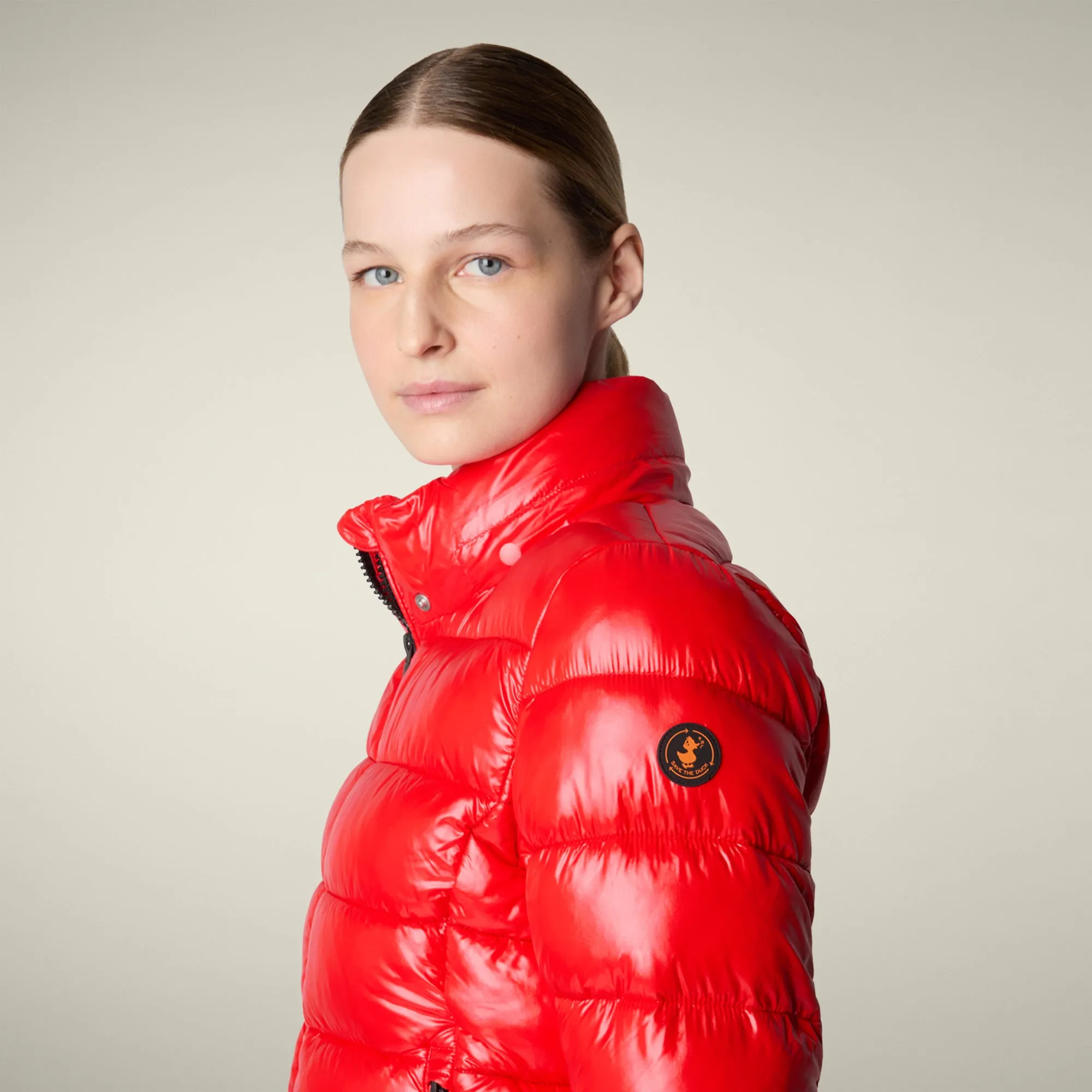 Essential Casual Look Removable Hood Women's Animal free puffer Jacket Cosmary in fiery red