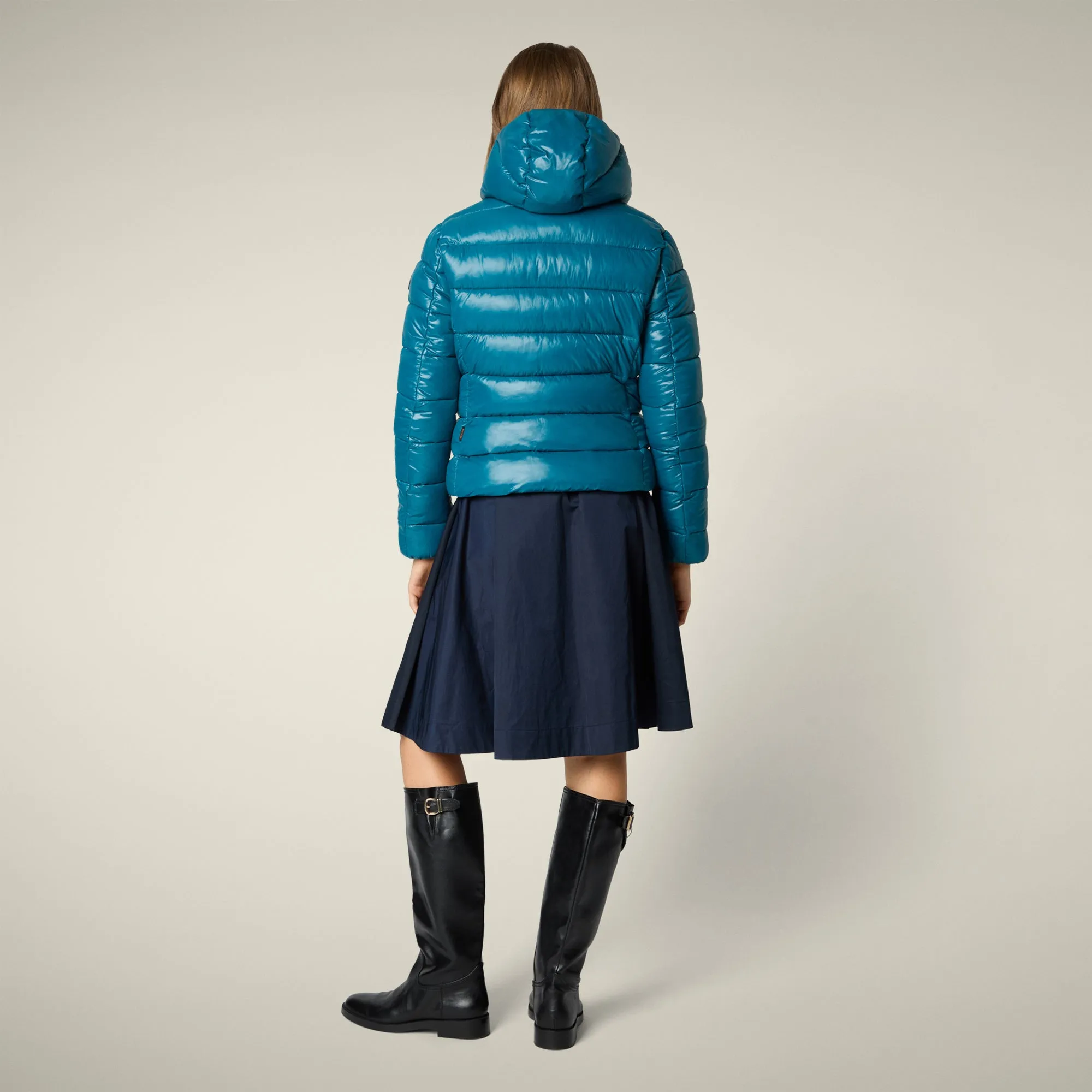 Single Breasted Pastel Shade Women's Animal free puffer Jacket Cosmary in horizon blue