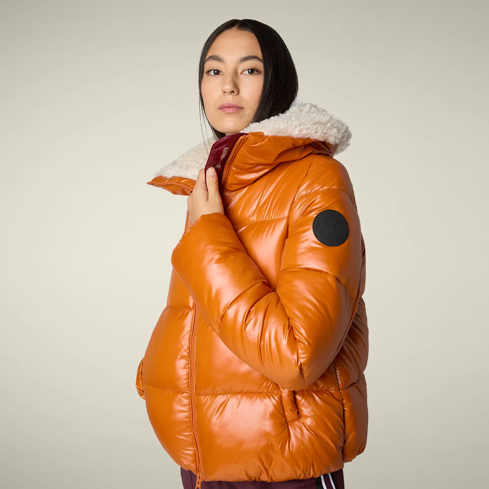 Women's Animal free puffer jacket Moma in fox brown Waterproof Design Reflective Safety Trim