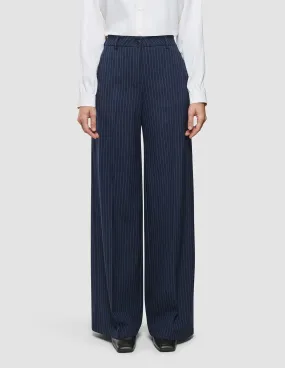 Women's Essential Pants Wide Navy Pinstripe Warm Layer