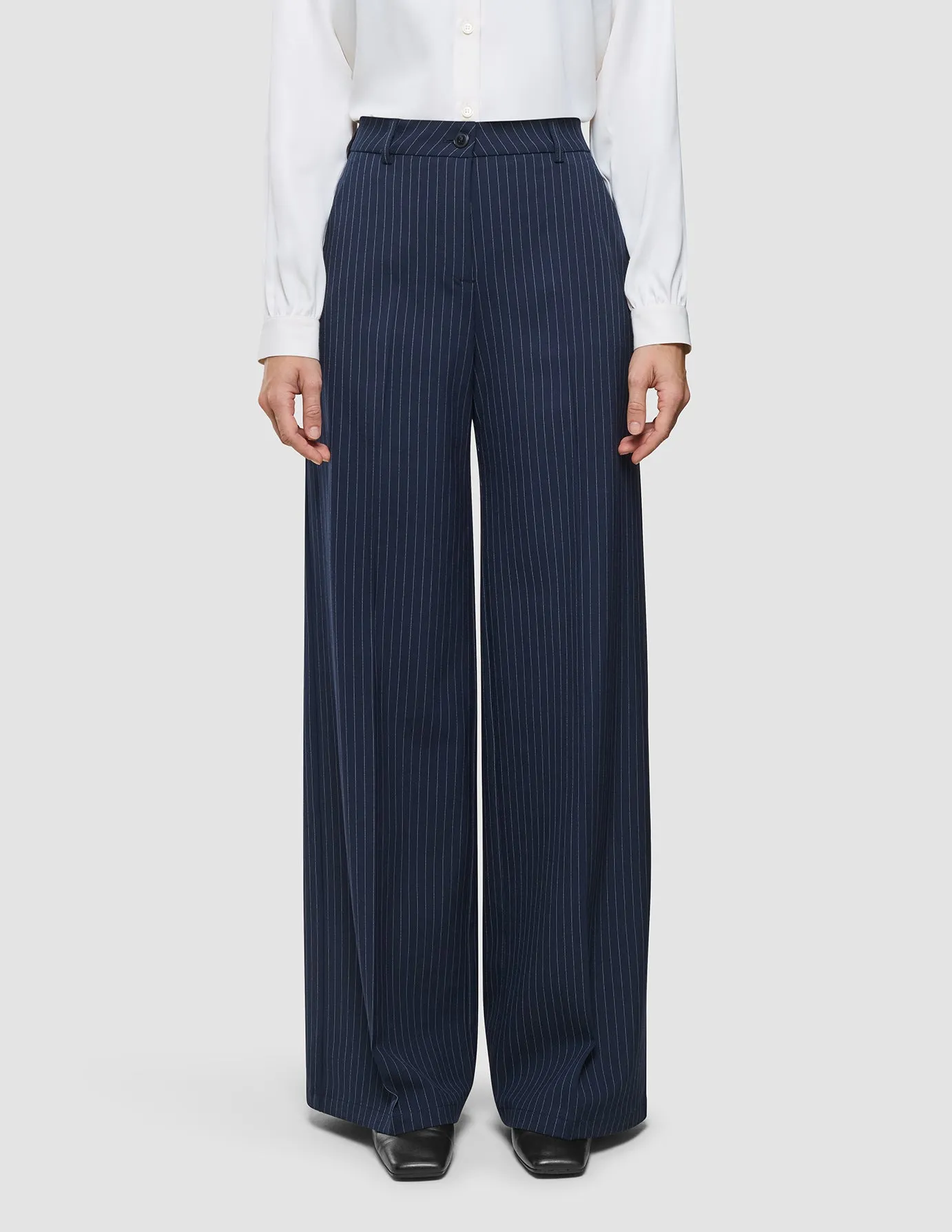 Women's Essential Pants Wide Navy Pinstripe Warm Layer