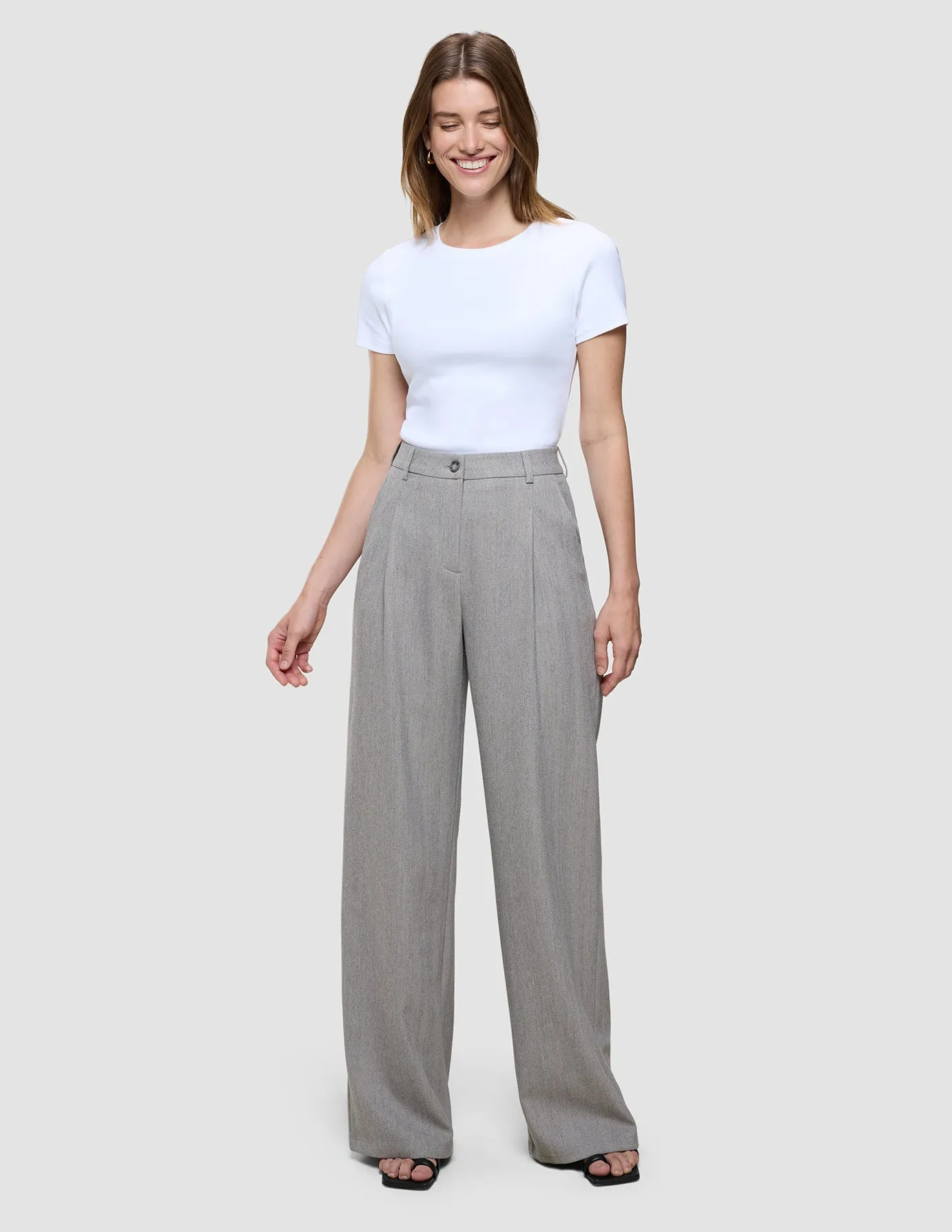 Polyester fabric Sleek Waist Women's Serene Pants Wide Tapestry Herringbone