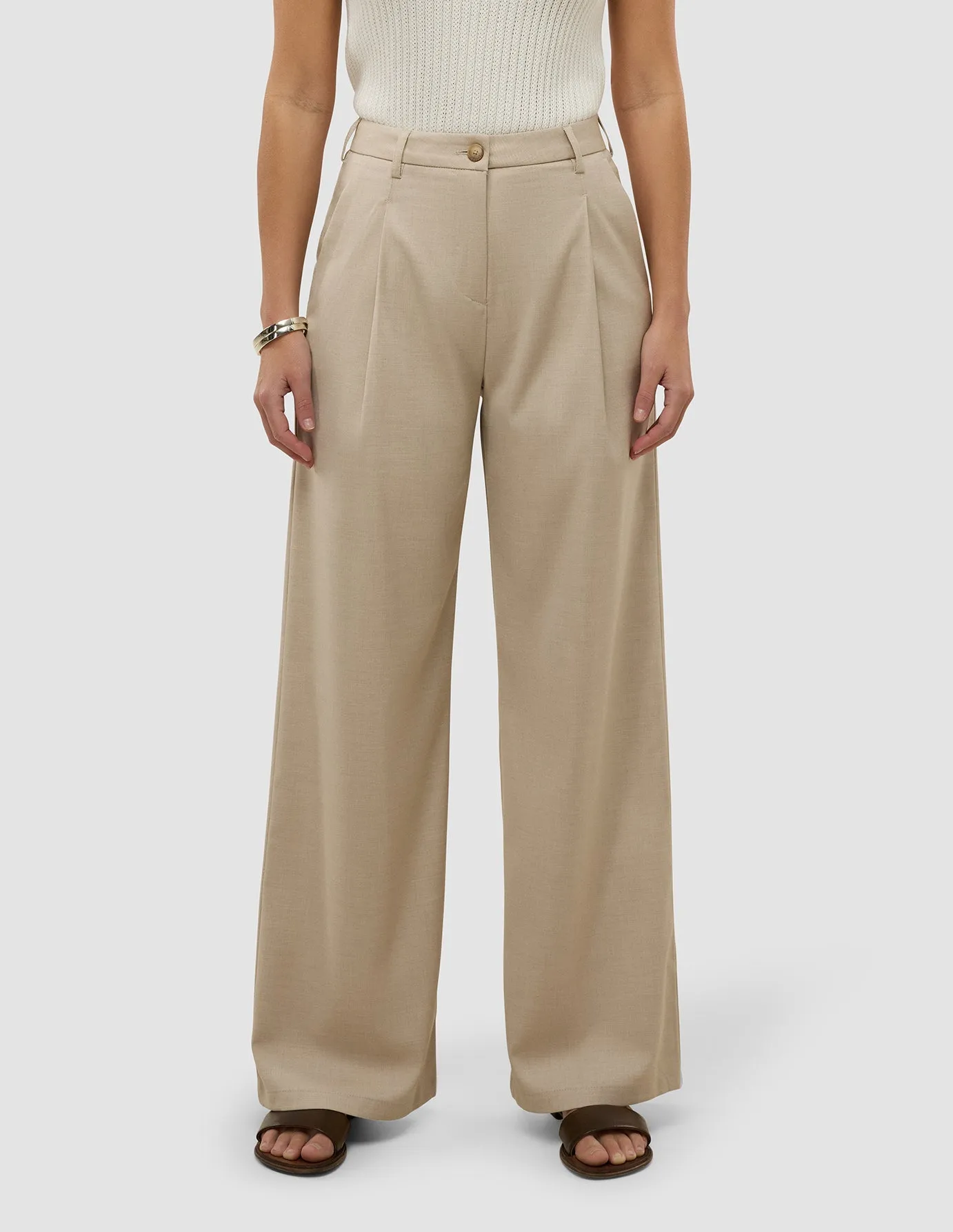 Women's Skye Pants Wide Sandy Beige Melange Perfectly Fit