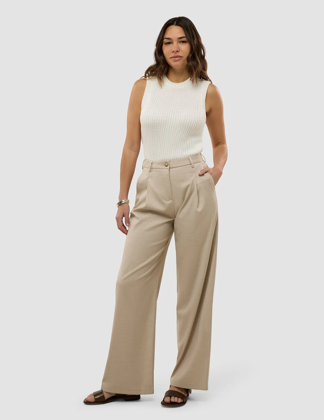 Women's Skye Pants Wide Sandy Beige Melange LowProfileTopstitching