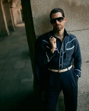 Durable Stitching Navy Pinpoint Oxford Sartorial Western Shirt