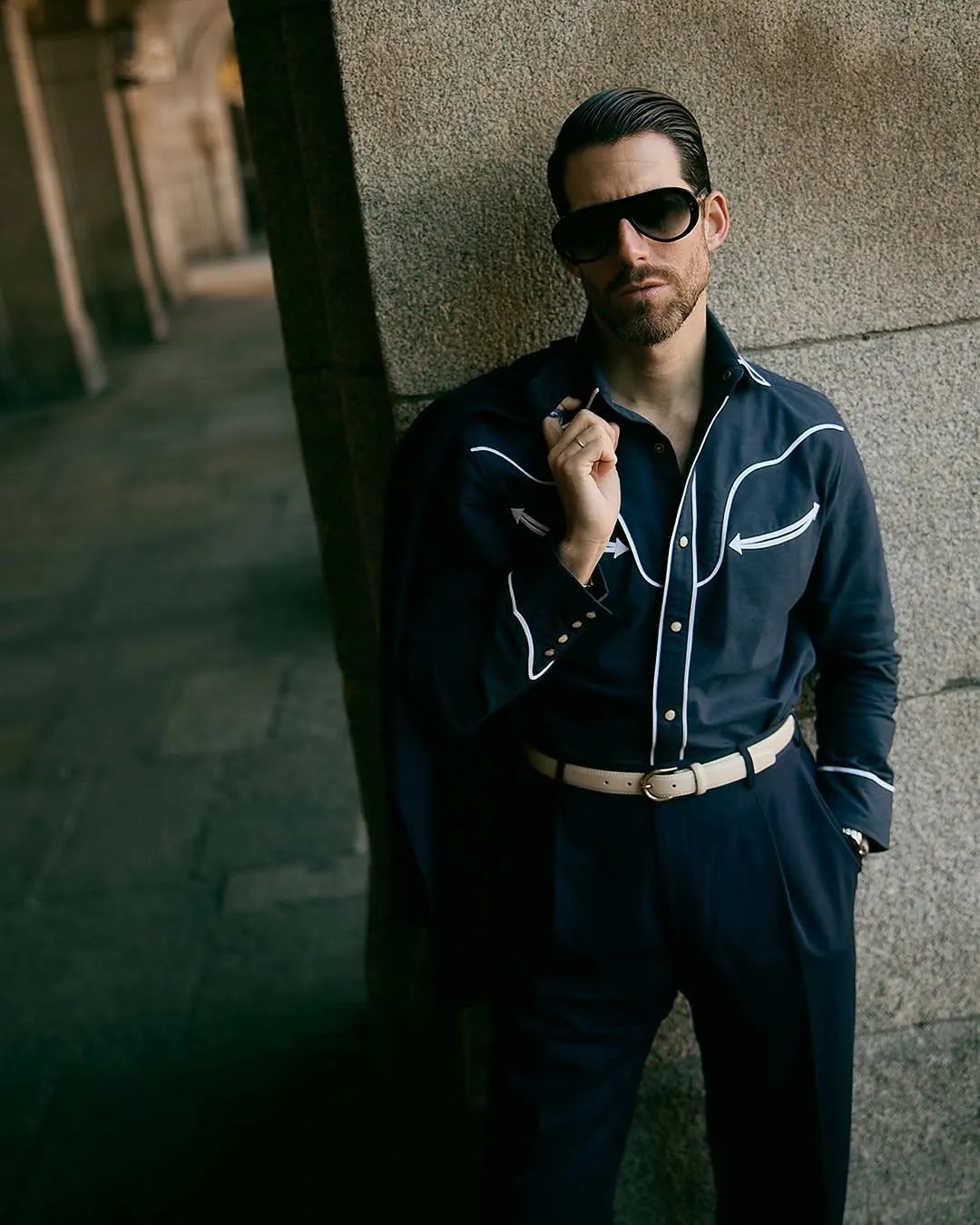 Durable Stitching Navy Pinpoint Oxford Sartorial Western Shirt