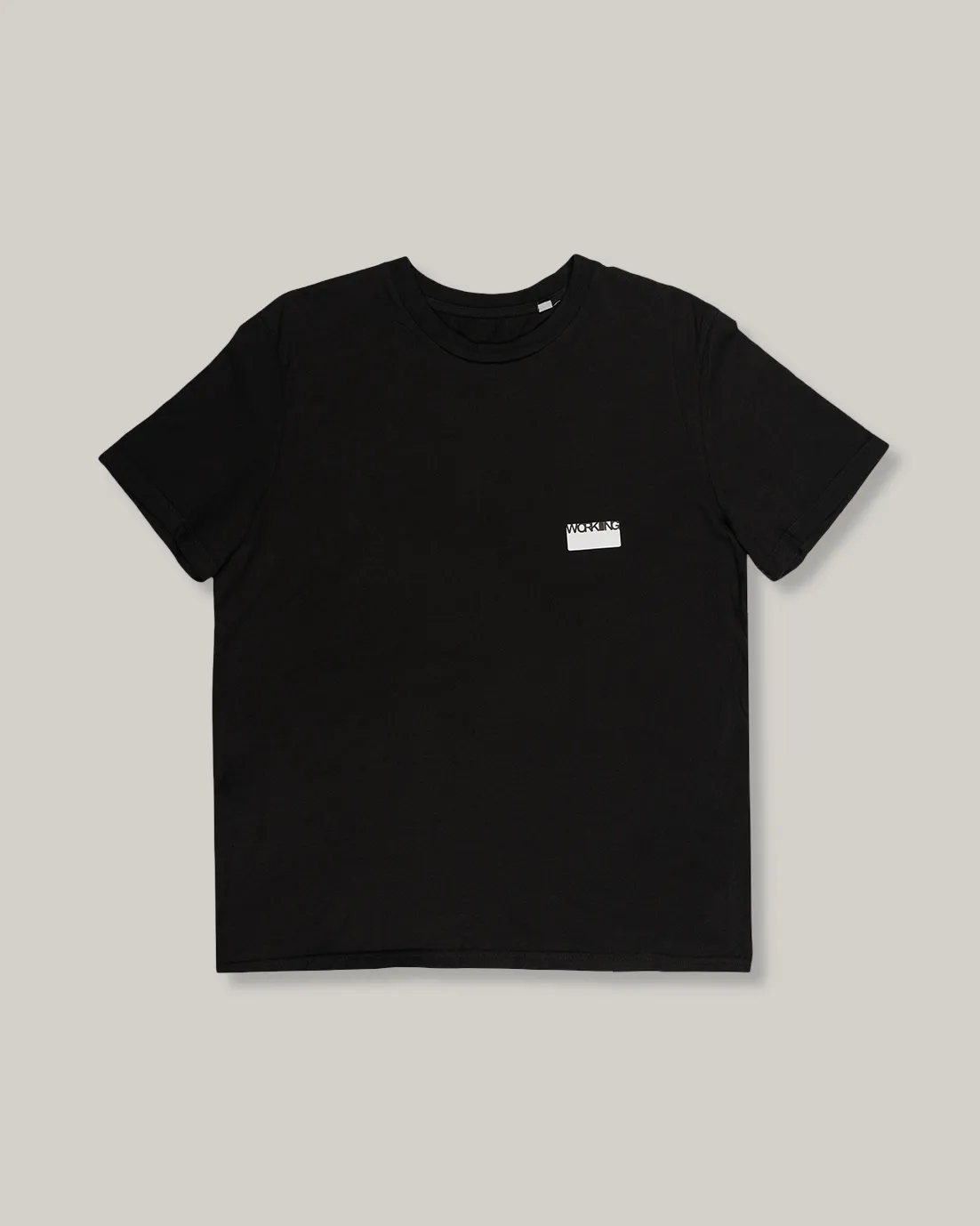 WORKING STICKER T-SHIRT - BEACH TAR Tagless Neckline