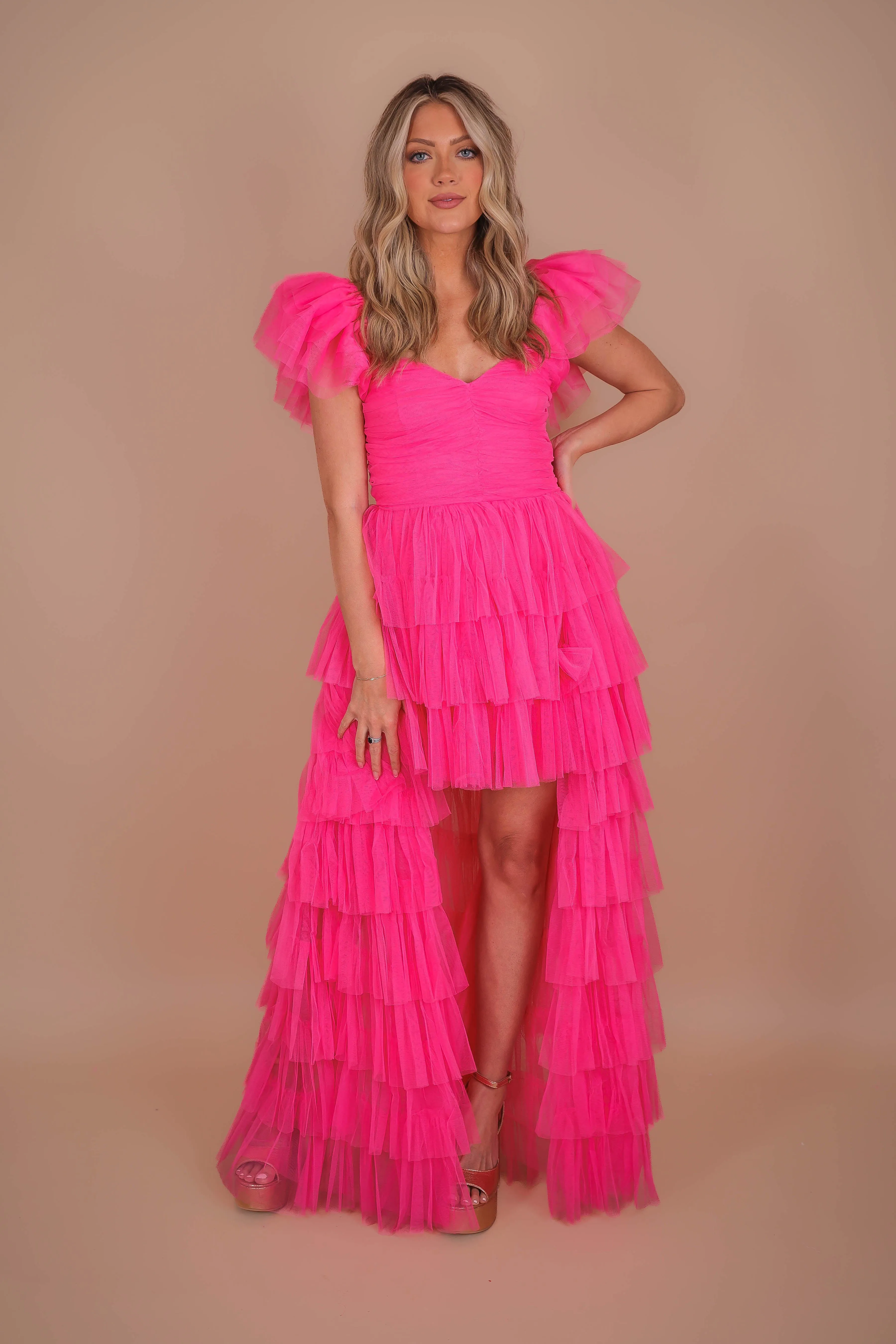 London Edge Chill Base RESTOCK: On Cloud 9 Tulle Maxi Dress-Hot Pink